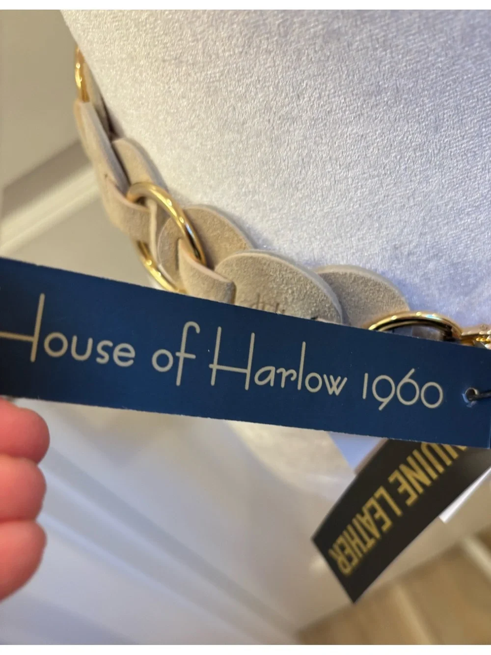 NWT House of Harlow 1960 Beige suede gold Chain-Link adjustable Waist Belt - M/L